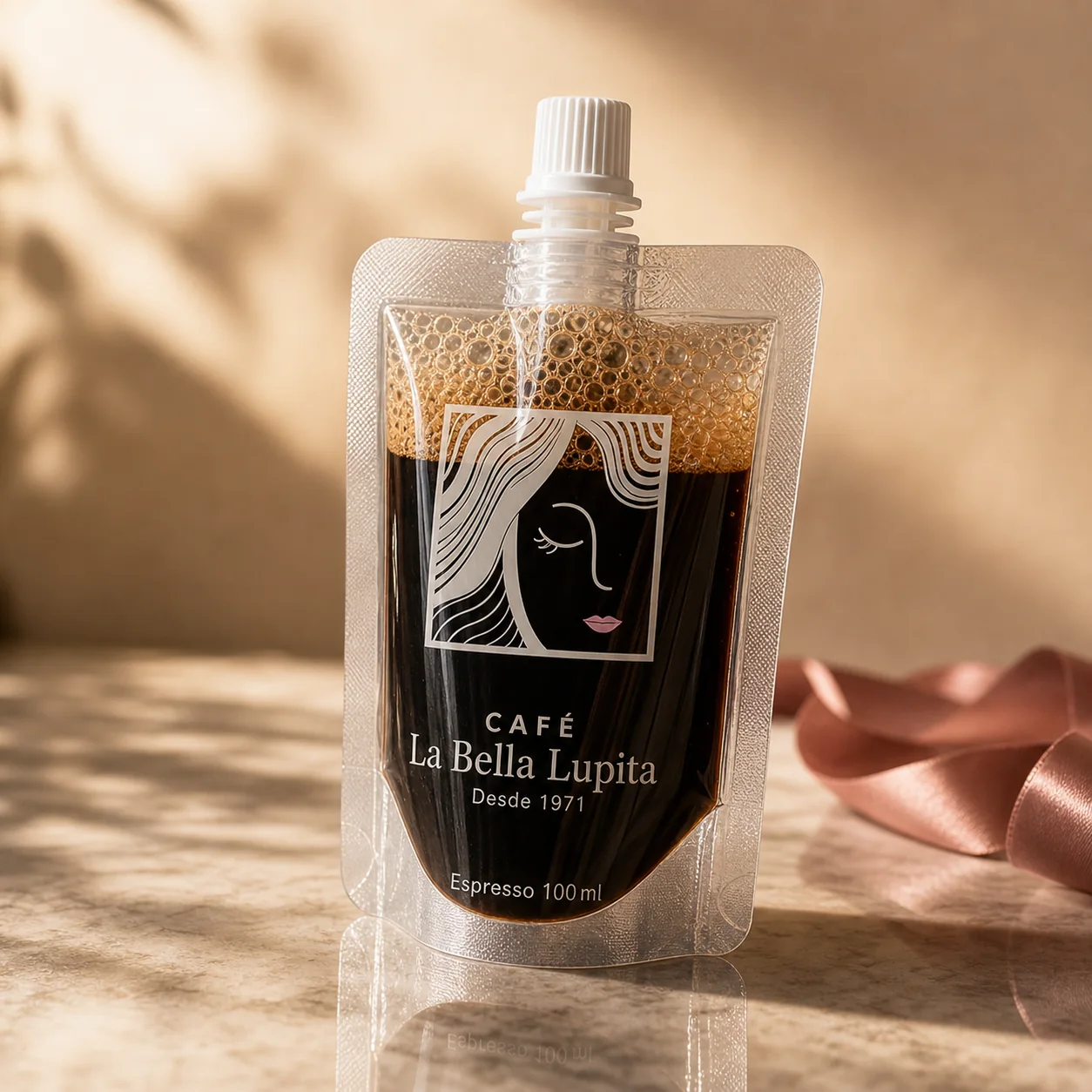 Espresso portable 100 ml de pie sobre superficie reflectante