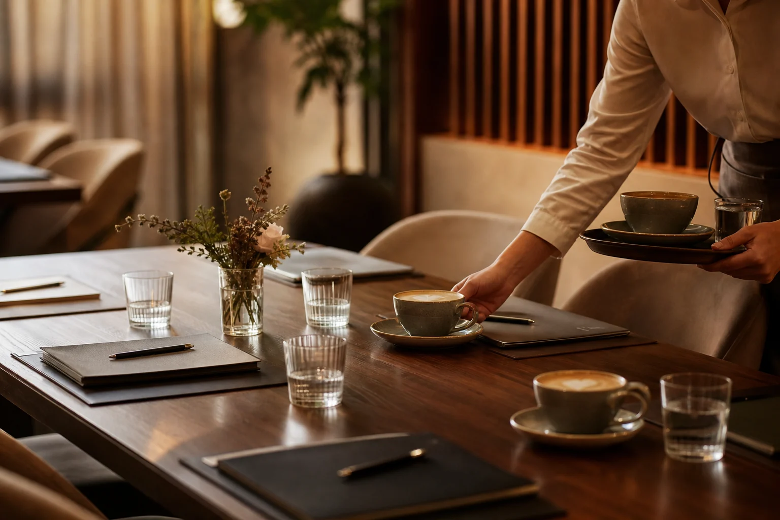 Servicio de caf&eacute; acompa&ntilde;ando una reuni&oacute;n privada